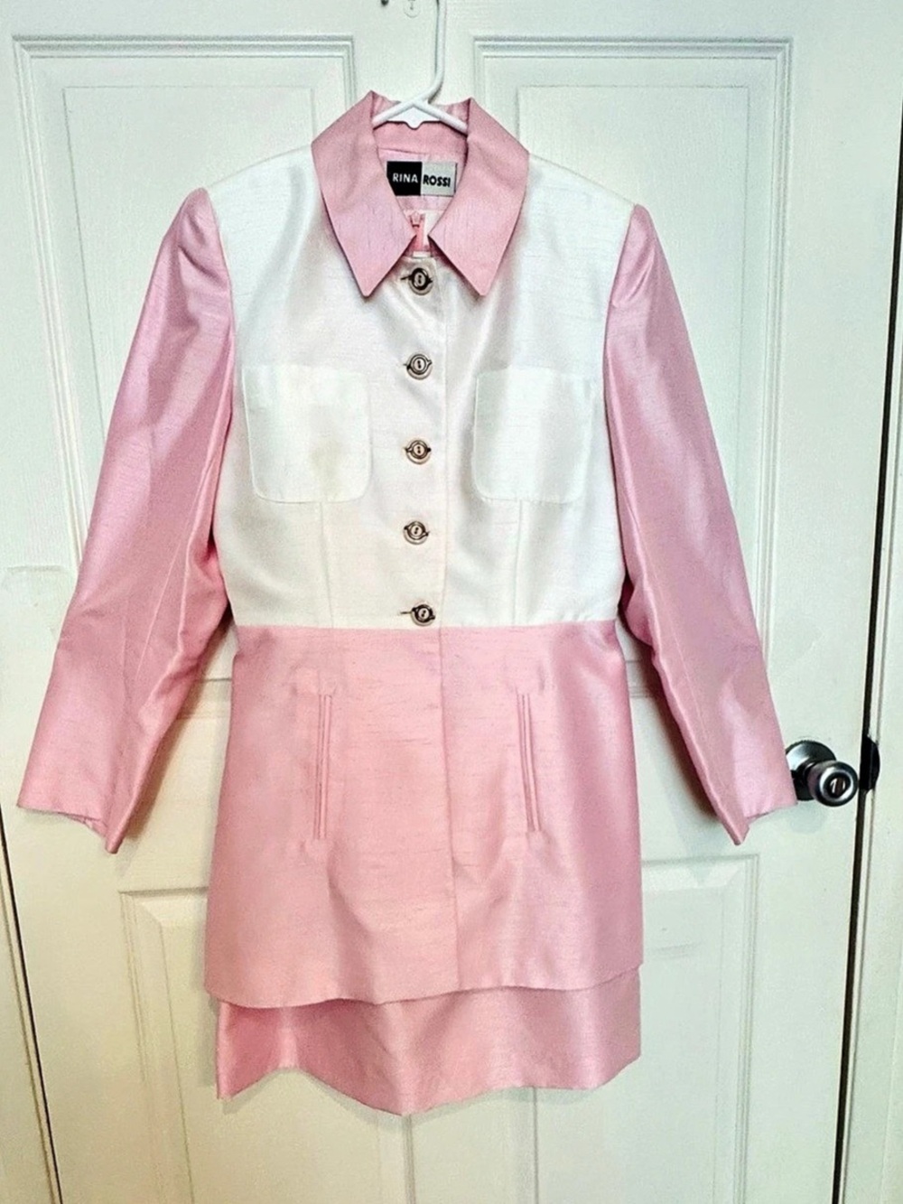 Rina Rossi Pink & White Mini Dress and Coat Set Like New Size 6